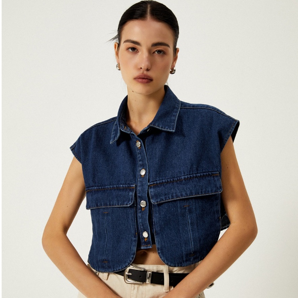 Commense Blue Denim Crop Top